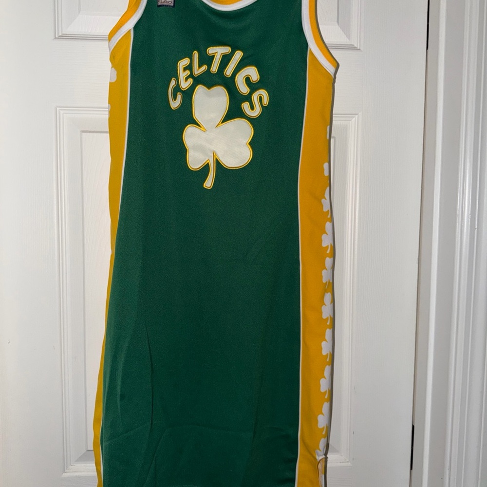 Green & Gold Sleeveless Celtic-Inspired Mini Dress